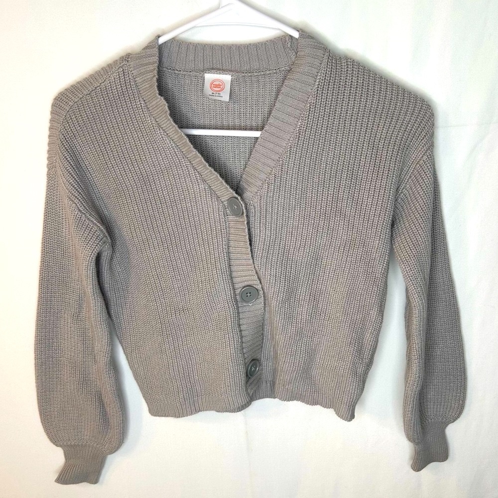 Wonder Nation Girl’s Long Sleeve Cardigan Sweater Gray Ballon Sleeve Size 7/8 M